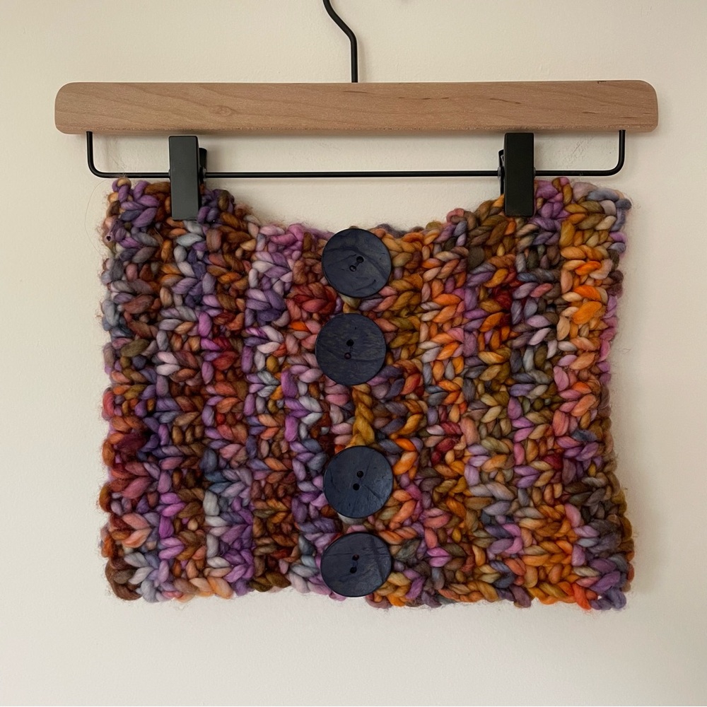 Hand Knit Merino Wool Chunky Cowl Orange Purple